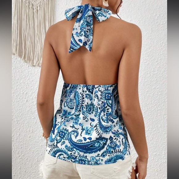 Plus Size Boho Paisley Print Crisscross Front Halter Neck Top Blouse Shirt - Picture 7 of 14